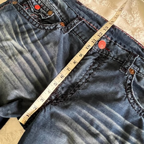 TRUE RELIGION Ricky Flap Super T Corduroys Indigo Blue & Red Pants Size 44 RARE - Picture 12 of 13